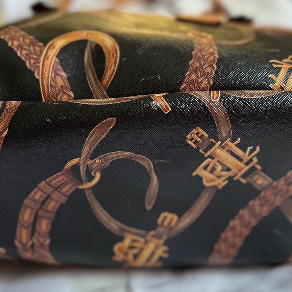 Ralph Lauren Black/Brown Equestrian Print PVC And Leather Shopper Tote - Picture 4 of 8